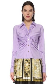 Versace Kadın Lila Polo Yaka Drape Detaylı Gömlek Mor 38 IT(127770429)